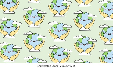 Earth cartoon pattern background. Earth cartoon illustration pattern. Earth cartoon background. Perfect for fabrics, print, textile, wallpaper, and decor. SSTKbackgrounds 