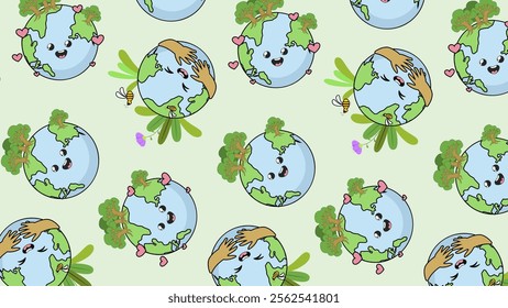 Earth cartoon pattern background. Earth cartoon illustration pattern. Earth cartoon background. Perfect for fabrics, print, textile, wallpaper, and decor. SSTKbackgrounds 