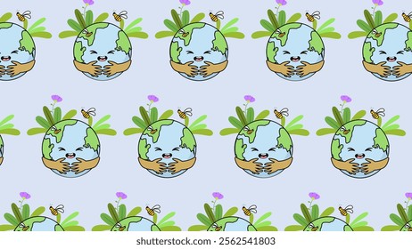 Earth cartoon pattern background. Earth cartoon illustration pattern. Earth cartoon background. Perfect for fabrics, print, textile, wallpaper, and decor. SSTKbackgrounds 
