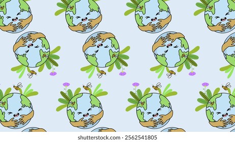 Earth cartoon pattern background. Earth cartoon illustration pattern. Earth cartoon background. Perfect for fabrics, print, textile, wallpaper, and decor. SSTKbackgrounds 