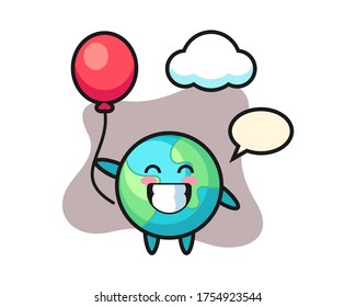 Earth cartoon playing balloon, cute style mascot character