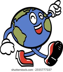 Earth cartoon retro. earth mascot illustration, cute character