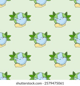 Earth cartoon seamless pattern background. Earth doodle illustration. Earth cartoon background. Perfect for fabric, textile, wallpaper, decor, shirt, illustration, print, packaging. SSTKbackgrounds
