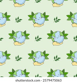Earth cartoon seamless pattern background. Earth doodle illustration. Earth cartoon background. Perfect for fabric, textile, wallpaper, decor, shirt, illustration, print, packaging. SSTKbackgrounds
