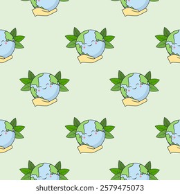 Earth cartoon seamless pattern background. Earth doodle illustration. Earth cartoon background. Perfect for fabric, textile, wallpaper, decor, shirt, illustration, print, packaging. SSTKbackgrounds
