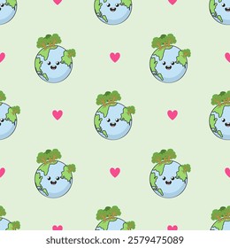 Earth cartoon seamless pattern background. Earth doodle illustration. Earth cartoon background. Perfect for fabric, textile, wallpaper, decor, shirt, illustration, print, packaging. SSTKbackgrounds
