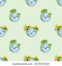 Earth cartoon seamless pattern background. Earth doodle illustration. Earth cartoon background. Perfect for fabric, textile, wallpaper, decor, shirt, illustration, print, packaging. SSTKbackgrounds
