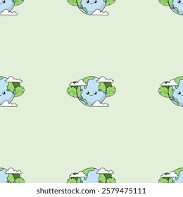 Earth cartoon seamless pattern background. Earth doodle illustration. Earth cartoon background. Perfect for fabric, textile, wallpaper, decor, shirt, illustration, print, packaging. SSTKbackgrounds
