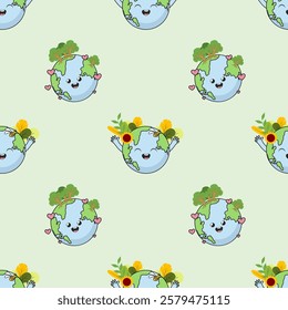 Earth cartoon seamless pattern background. Earth doodle illustration. Earth cartoon background. Perfect for fabric, textile, wallpaper, decor, shirt, illustration, print, packaging. SSTKbackgrounds

