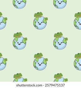 Earth cartoon seamless pattern background. Earth doodle illustration. Earth cartoon background. Perfect for fabric, textile, wallpaper, decor, shirt, illustration, print, packaging. SSTKbackgrounds
