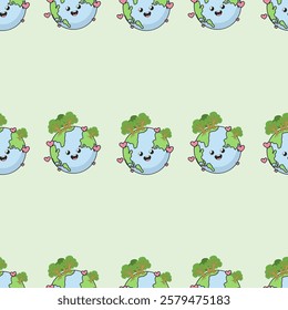 Earth cartoon seamless pattern background. Earth doodle illustration. Earth cartoon background. Perfect for fabric, textile, wallpaper, decor, shirt, illustration, print, packaging. SSTKbackgrounds

