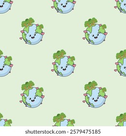 Earth cartoon seamless pattern background. Earth doodle illustration. Earth cartoon background. Perfect for fabric, textile, wallpaper, decor, shirt, illustration, print, packaging. SSTKbackgrounds
