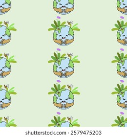 Earth cartoon seamless pattern background. Earth doodle illustration. Earth cartoon background. Perfect for fabric, textile, wallpaper, decor, shirt, illustration, print, packaging. SSTKbackgrounds
