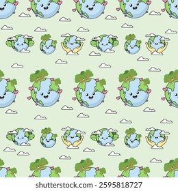 Earth cartoon seamless pattern background. Earth doodle illustration. Earth cartoon background. Perfect for fabric, textile, wallpaper, decor, shirt, illustration, print, packaging. SSTKbackgrounds