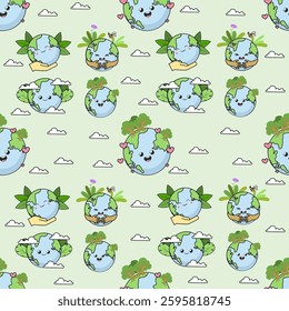Earth cartoon seamless pattern background. Earth doodle illustration. Earth cartoon background. Perfect for fabric, textile, wallpaper, decor, shirt, illustration, print, packaging. SSTKbackgrounds