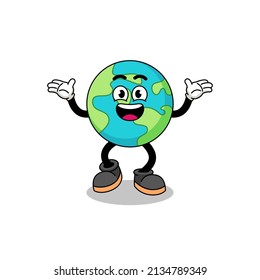 earth cartoon searching with happy gesture , character design