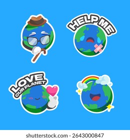 Earth Cartoon Sticker Pack – Save Our Planet