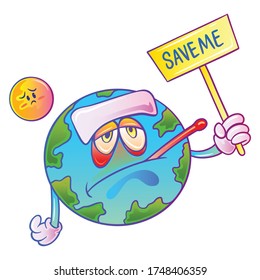 Earth Cartoon. Stop Global warming. Vector illustration.