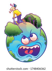 Earth Cartoon. Stop Global warming. Vector illustration.