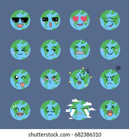 Earth cartoon vector, Earth emotion symbols design.