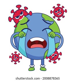 Earth cartoon vector illustration isolated. Globe flat design vector illustration for web and infographics. Earth and Coronavirus vector.