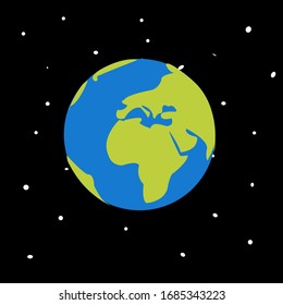 Earth Cartoon Vector minimalistic flat design. Globe cartoon Icon with star background