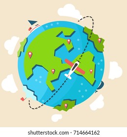 Earth cartoon vector on pastel background. Travel.