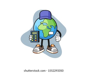 Earth cashier cartoon. Mascot Character vector.