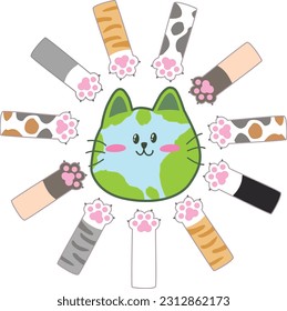 Earth Cat Character and Out-of-Earth Cat Hand or Foot Character