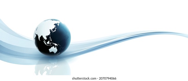 The Earth Centered On The East Asia And
Futuristic Image Of A Curve.  3d Illustration.