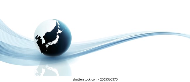 The earth centered on Japan and futuristic image of a curve.  3d illustration.