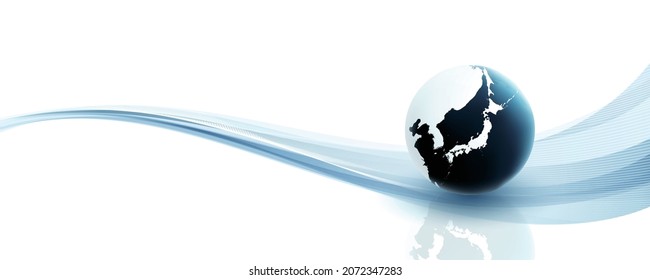 The earth centered on Japan and
futuristic image of a curve.  3d illustration.