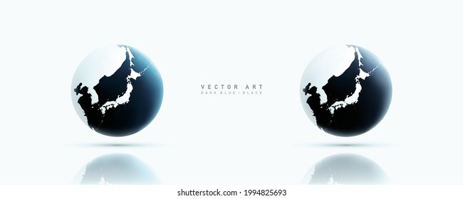 The earth centered on Japan on a white background. Vector illustration. 3d illustration.