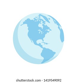 Earth centered on the North and South America continents, American globe earth map on white background. Flat outline vector illustration.