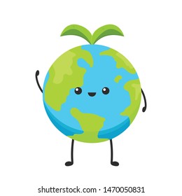 Earth character design. planet vector. symbol. logo design. plant vector. earth day mascot.