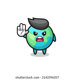 earth character doing stop gesture , cute design