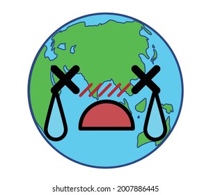 Earth character illustration with a crying expression