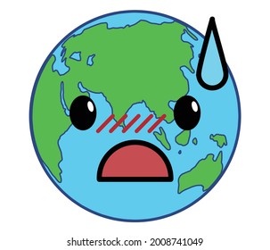 Ilustración de caracteres de la Tierra con una expresión problemática