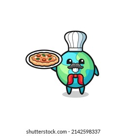 earth character as Italian chef mascot , cute design