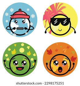Earth character mascot on the different season. cute earth illustration