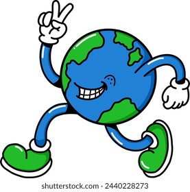 Earth character in retro trendy cartoon style related to erath day, world environment day.