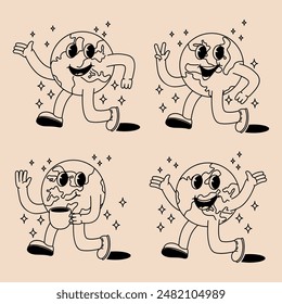 Earth character. Earth character set. Linear style.