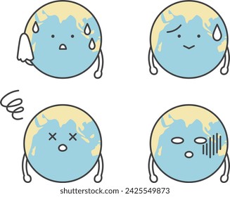 Earth character sweating and looking tired.