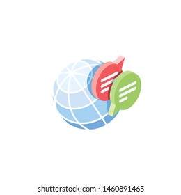 Earth Chat vector 3d isometric, color web icons set, new flat style. Creative illustration, idea for infographics.