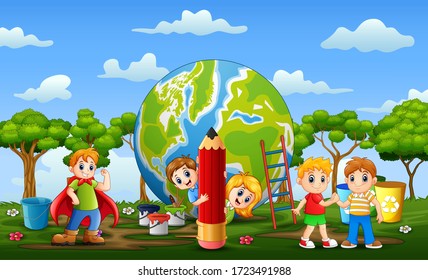 The earth with the children playing around it