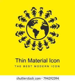 Earth with children ring around bright yellow material minimal icon or logo design