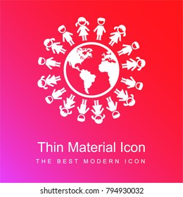 Earth with children ring around red and pink gradient material white icon minimal design