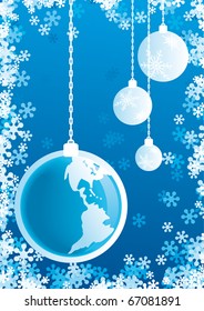 earth christmas balls with blue background