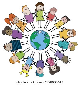 Earth circle volunteers vector illustration