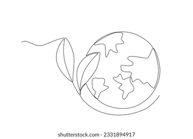 Earth is circled by leaves. World ozone day one-line drawing